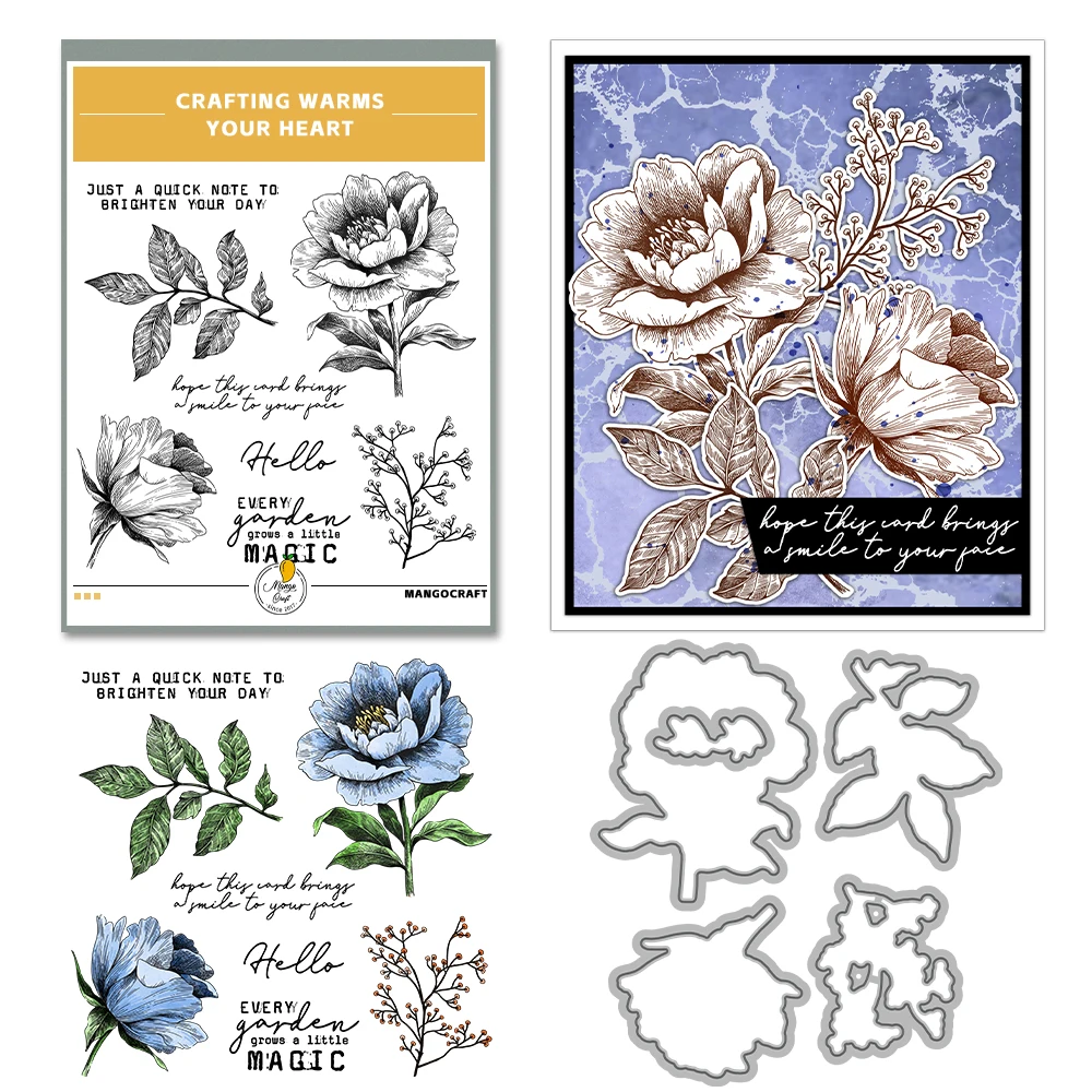Mangocraft Spring Season Blooming Flowers Cutting Dies Clear Stamp DIY Scrapbooking Metal Dies Silicone Stamp For Cards Albums
