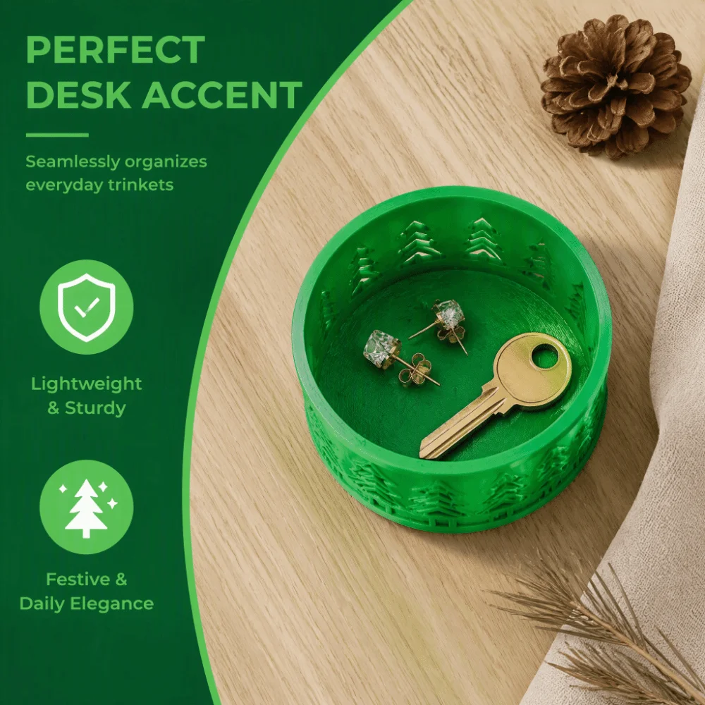 Round Hollow Jewelry Storage Tray Lightweight Cute Christmas Storage Bowl 3D Printing Christmas Tree Cutout
