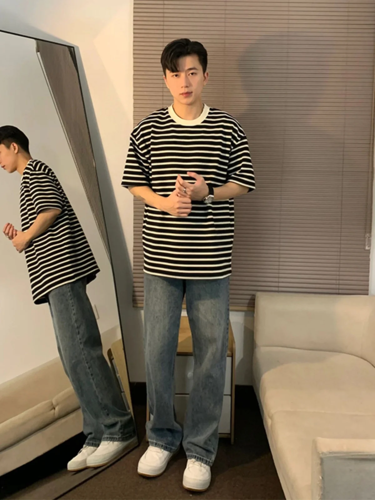

Мужская летняя футболка Bla White Striped ort Sve из полиэфирного волокна, плотная, легкая, трендовая, брендовая, с коротким рукавом