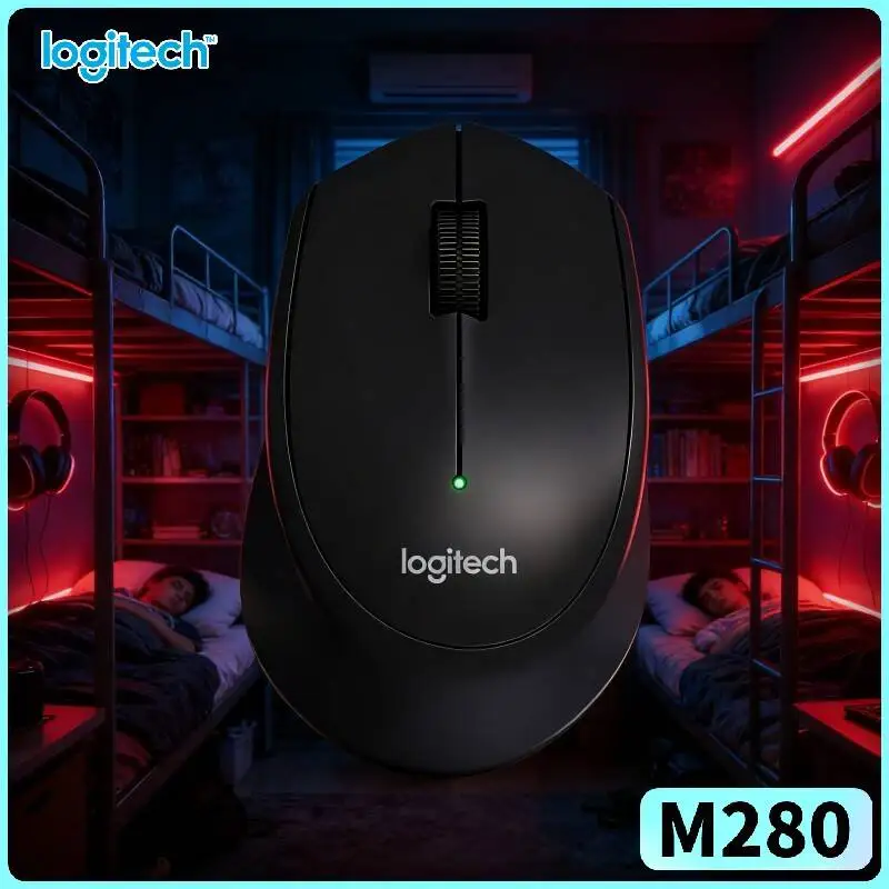 Logitech M280 Ergonomic Wireless Mouse Mute Tap Buttons 10m Secure Connection 18-Month Battery Easy Install for Desktop PC