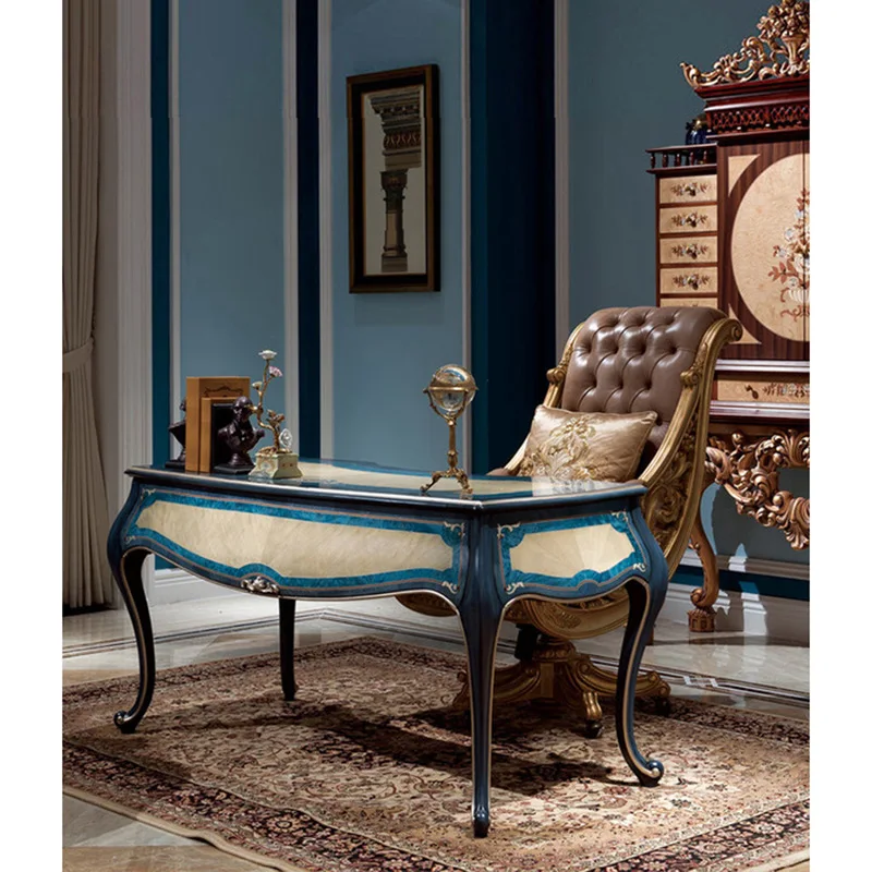 European Birch Desk Villa Computer Desk French Court Neoclassical Office Desk and Chair Combination Furniture