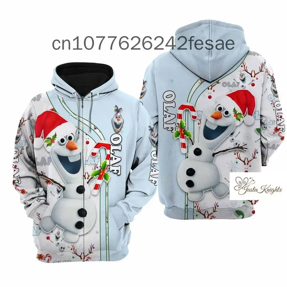 2024  New Frozen Disney Olaf Hoodie Cartoon Anime Men's and Women's Zipper Hoodie