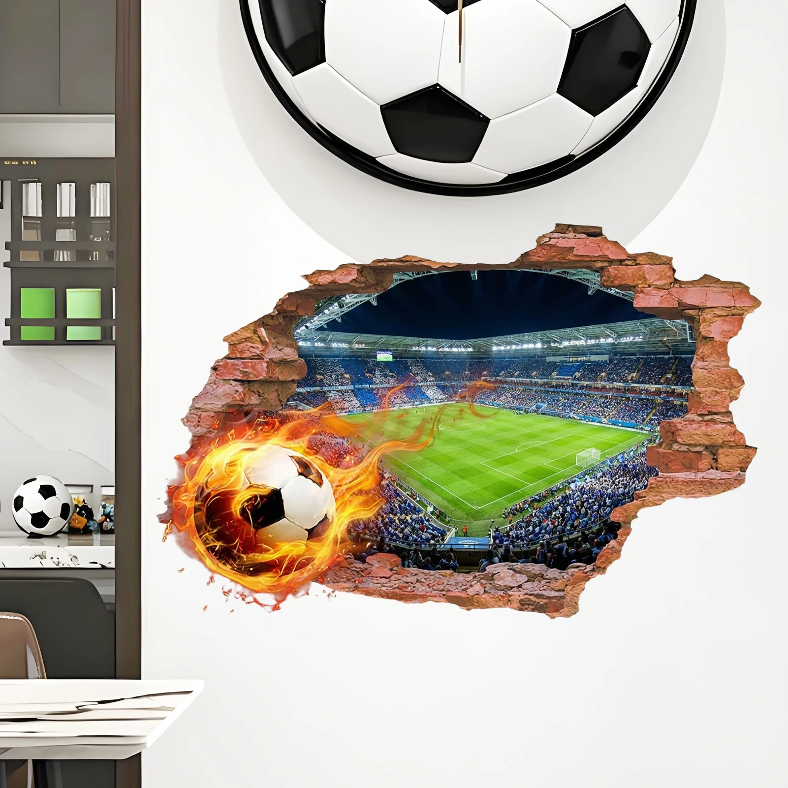 Wandaufkleber mit Fußballstadion-Motiv, Fußballtor-Aufkleber, Abnehmbare Sportthemen-Wanddekoration