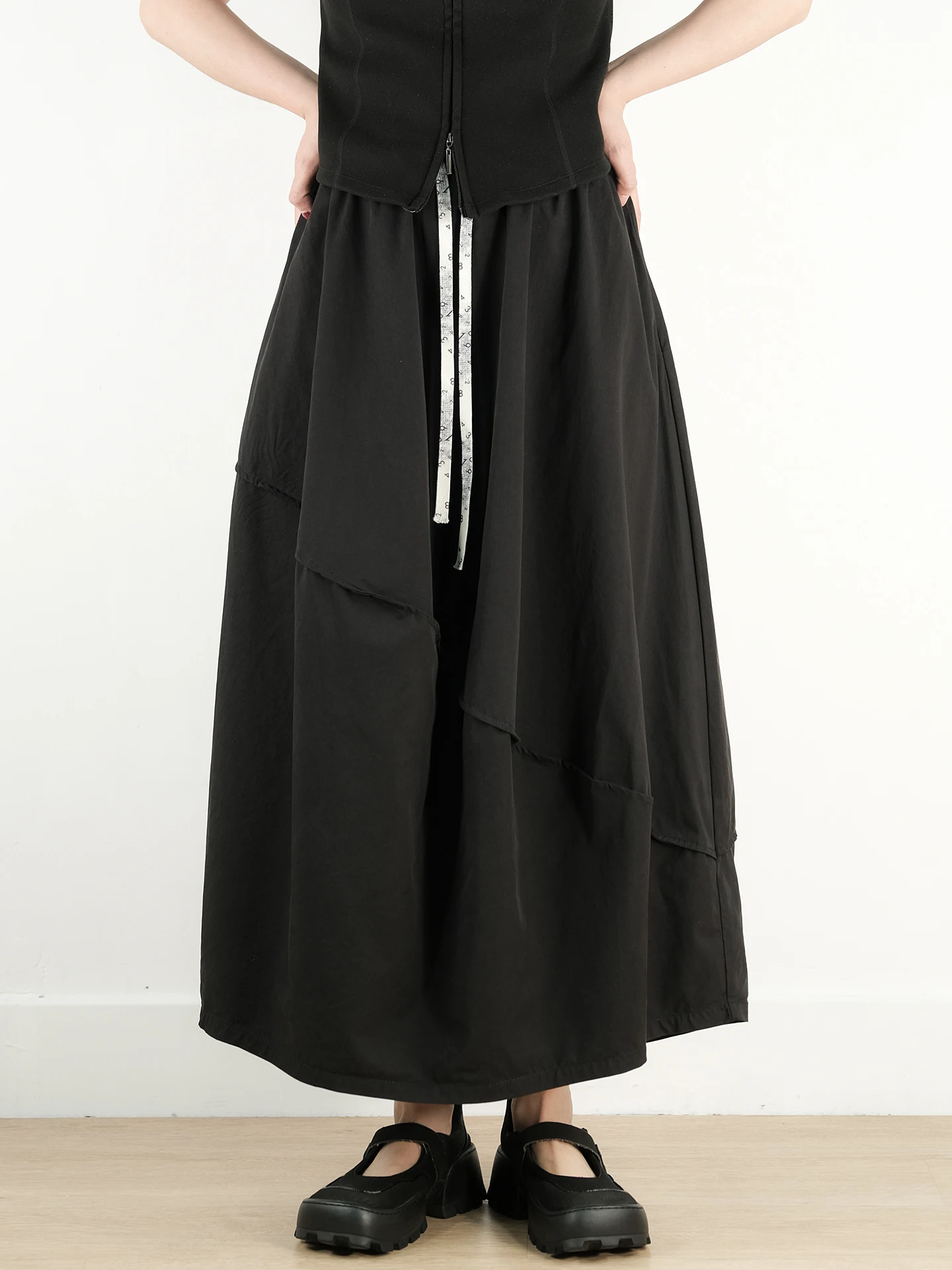 

Юбка-полусолнце в темном стиле с 3D-кроем и вставками, простая в сочетании, длинная, весна-лето, новинка, женская, с высокой талией, из хлопка