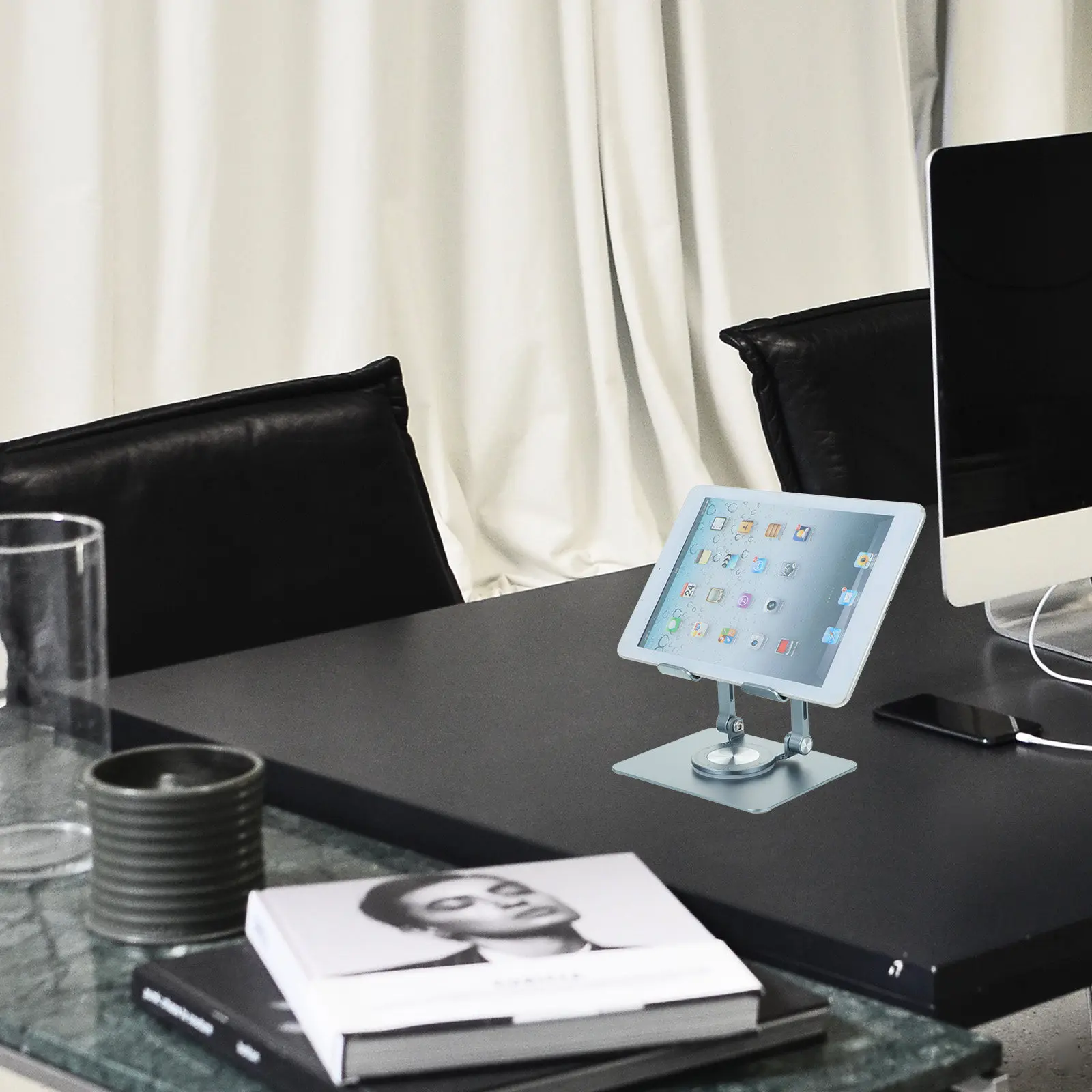 

Foldable Phone Stand for Tablet and Smartphone Heavy-Duty Metal Rubber Desktop Holder Adjustable Viewing Angle Portable Travel