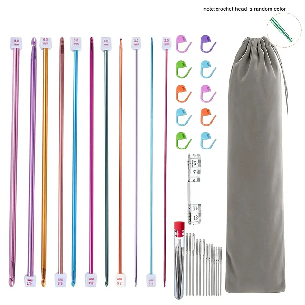 11-teiliges Set Tunesische Afghanische Häkelnadeln Stricknadeln Mehrfarbige Aluminium-Stricknadeln Häkelnadel-Sets 2-8 mm – Detail 1