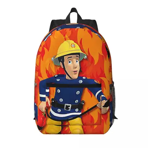 Cartoon Firefighter Fireman Sam Student Backpack School Bag Hiking Travel Daypack for Men Women Bookbag Shoulder Bags
