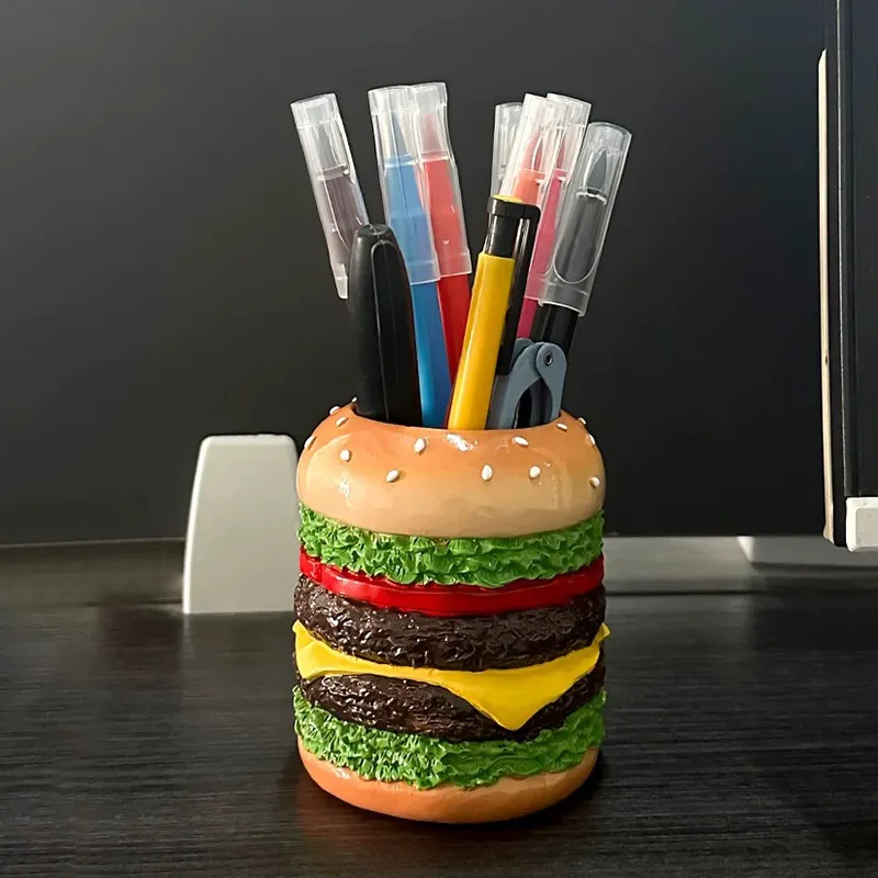 Cute creativity, hamburger pen holder, office desktop, student desk, stationery storage box