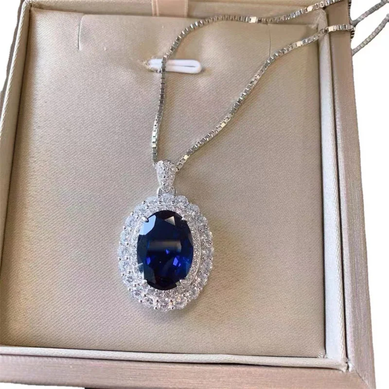 Classic dark blue oval Jewelry Sets Ring Necklace earrings for women Necklace Sapphire Tanzanite Retro