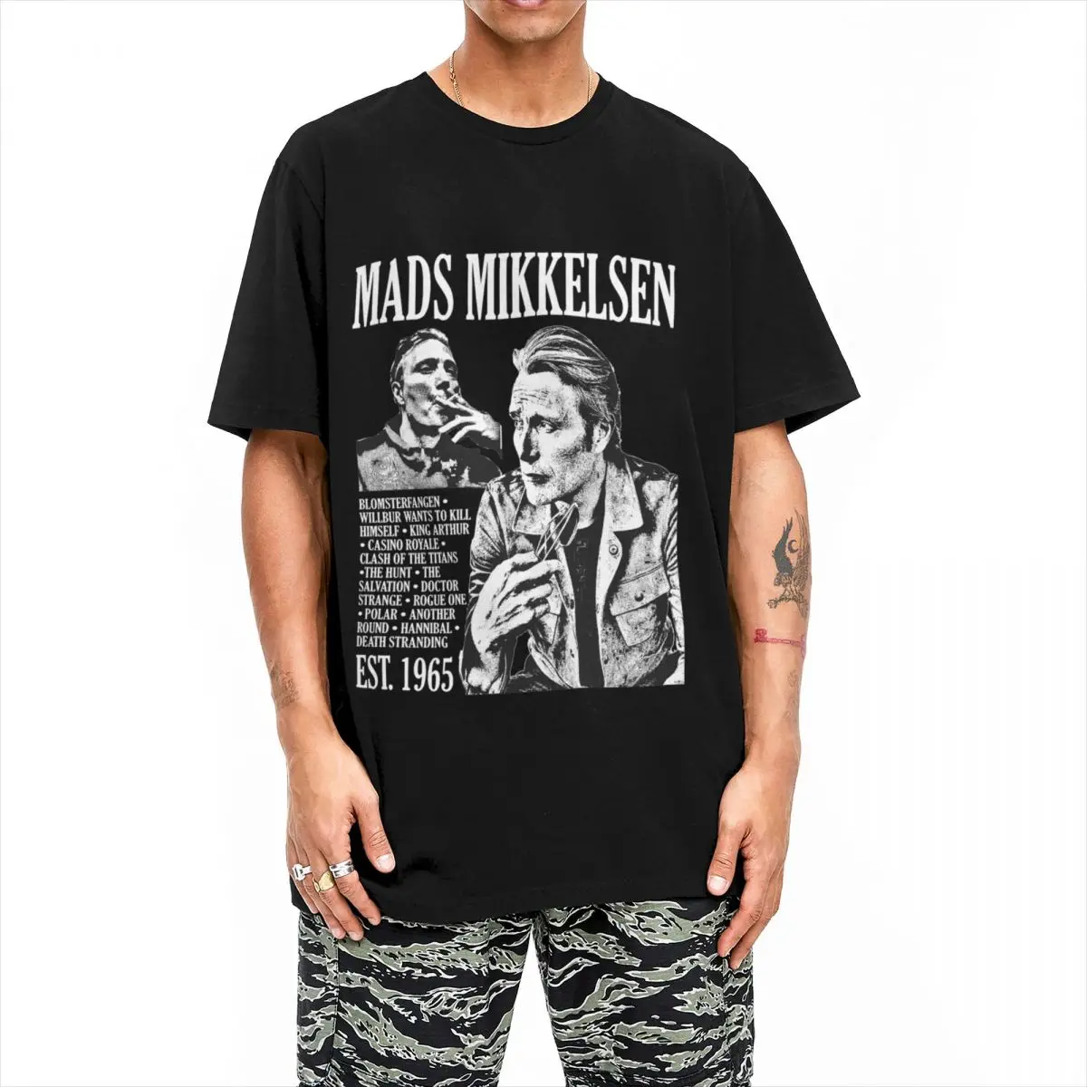 Casual Mads Mikkelsen Poster T Shirt Men O-neck Short Sleeve Top Tee Hannibal Lecter Cotton Summer Tops Shirts