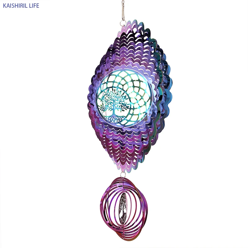 Tree Of Life Garden Decoration Outdoor Wind Spinner 3D Rotating Outside Wind Chimes Pendants Home Balcony Wall Hanging Decor