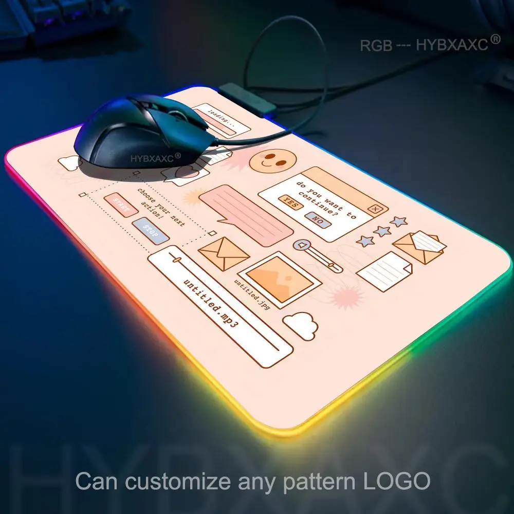 Cute Grid Pink Vaporwave Anime Mouse Pad RGB Gaming Mouse Pad Desk Mat HD Gamer Large LED Light XXL MousePads PC Computer Carpet