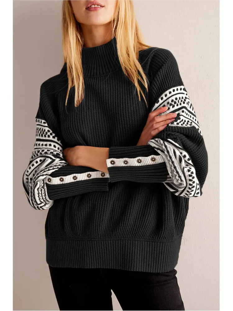 Loose Knitted Pullover Sweater 2026 New Winter And Autumn Women's Fashion Color Block Long Sleeve Sweater Casual Wear Female