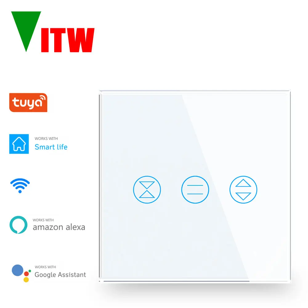 Vitw مفتاح حائط ساتر كهربائي على الطراز الأوروبي، لوح من الزجاج المقسى، مفتاح صوت تويا للتحكم الذكي عن بعد واي فاي #1