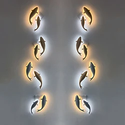 Modern Indoor Wall Lamp LED Acrylic Fish Shaped Decorative Lights Bedroom Living Room Background Wall Sconces Fixtures