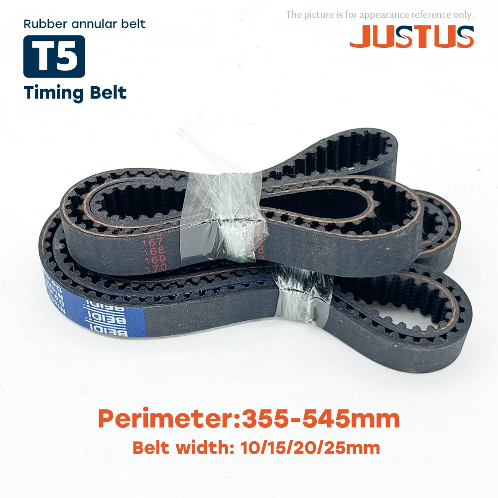 

T5 Rubber Closed Loop Timing Belt Width 10-25mm Perimeter 355mm 360mm 365mm 370mm 375mm-545mm Pitch 5mm T5 Synchronous Belt