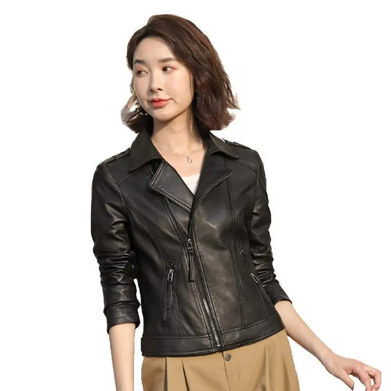 Manteau court en cuir de mouton pour femme, manteau de moto, coupe couvertes, beau, version coréenne, nouveau, printemps et automne