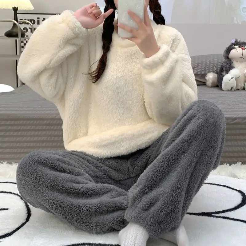 

150 кг, женский фланелевой пижамный комплект больших размеров, корейский студенческий коралловый флис, зимняя теплая одежда для сна, однотонная домашняя одежда для общежития, верхняя одежда