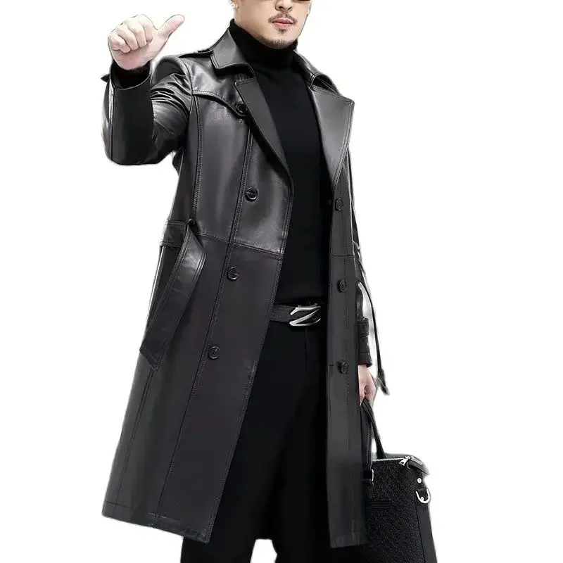 2023 New Arrival Autumn&Winter Real Leather Thicked Trench Coat Men,Male Split Leather Double Breasted Overcoat,