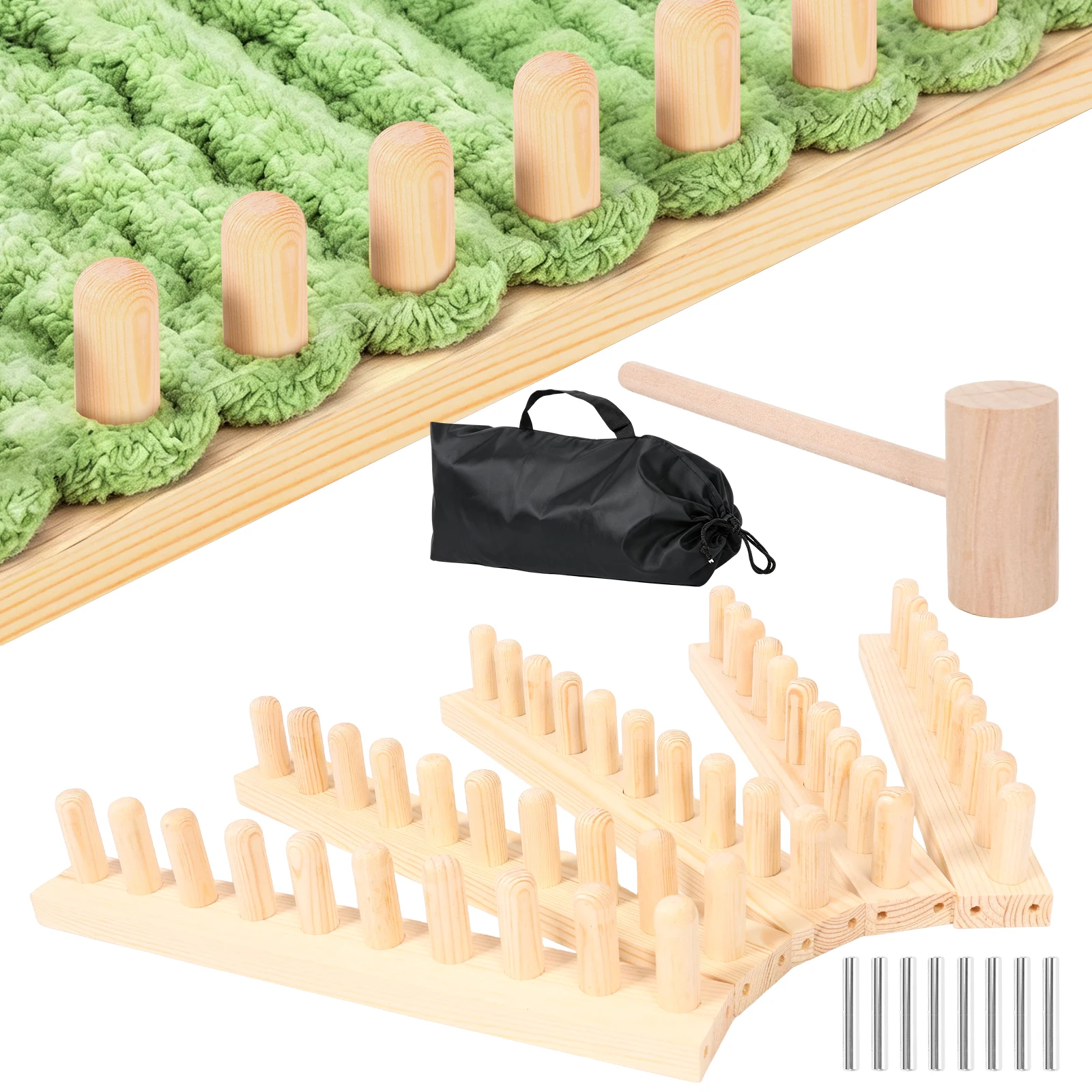 4/5 Sections DIY Chunky Blanket Weaving Frame Kit Adjustable Chunky Knitting Blanket Frame with Hammer for Scarf Shawl Crafting