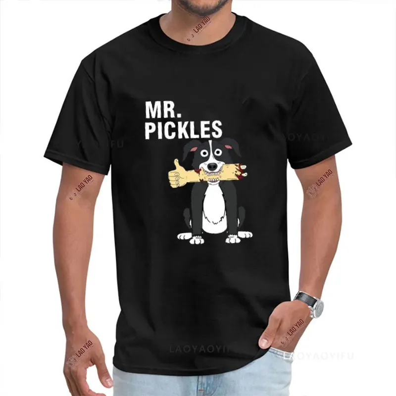 cartoon Mr Pickles T Shirt Men Soft Collie Dog T-shirt O-neck Short Sleeved Funny Tv Adult Adultswim Mature Dog Evil Satan