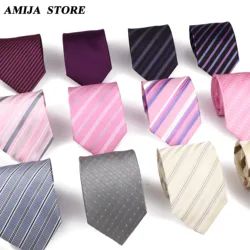 Classic Neckties For Men 8cm Black Pink Silver Striped Jacquard Tie Fashion Accessories Daily Wear Wholesale Items For Business