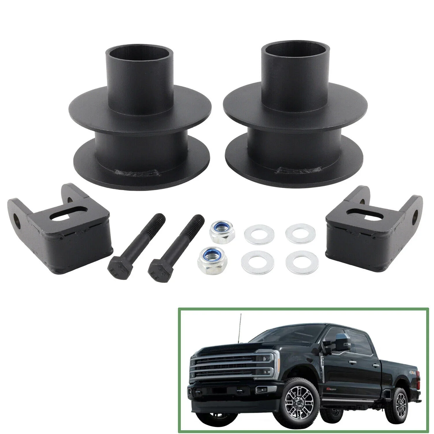 تعليق 2.5 بوصة، طقم رفع أمامي فولاذي أمامي 3 بوصة + وصلة صدمة + مناسبة لموديلات Ford F250 وF350 4WD 2005-2023.