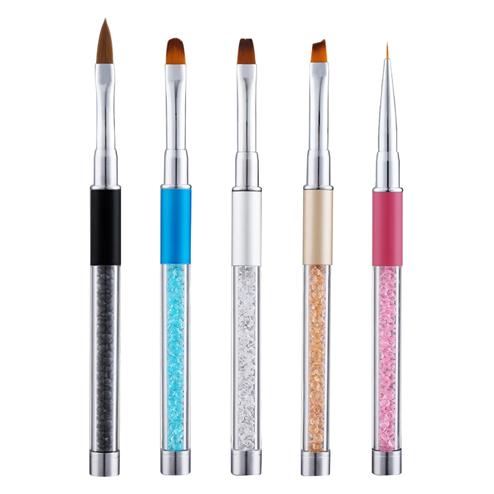 Ensemble de pinceaux pour Nail Art en acrylique, 5 pièces, poignée en strass, léger, Long manche, outils de manucure professionnels pour Salon de maison