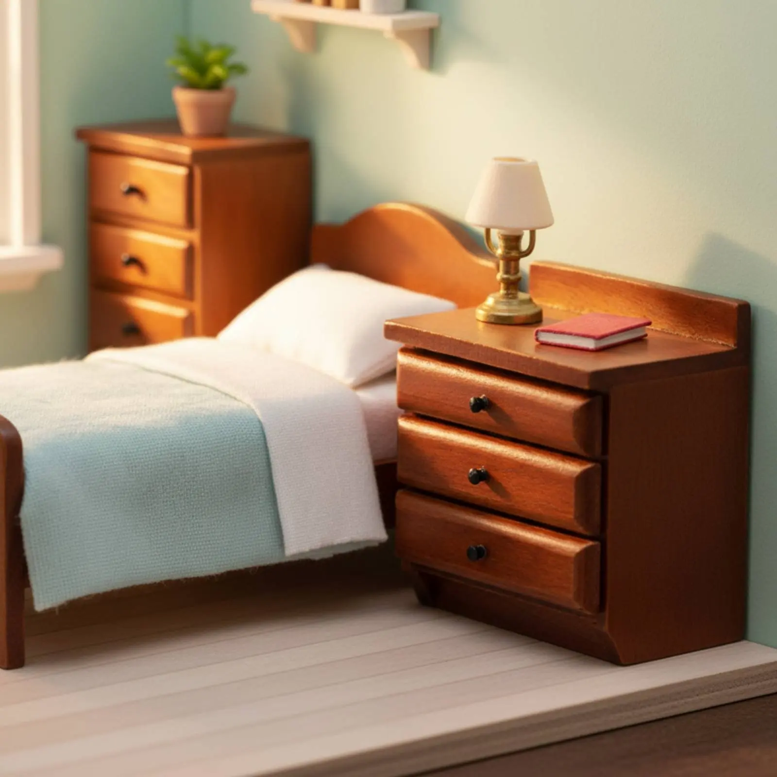 

1:12 Scale Nightstand Realistic Look Dollhouse Nightstand 1:12 Scale Bedside Table Lifelike Design Mini Wooden Bedside Cabinet