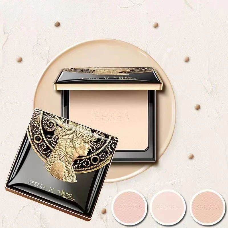 British Museum Egypt Series Pressed Powder 3 Shades Long Lasting Oil Control Setting Compact for Face Brighten Conceal