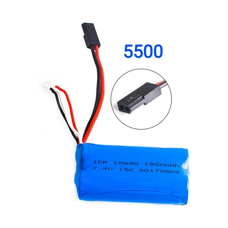 7.4V 1500mAh JST/T/SM/5500 플러그 18650 2S 리튬 이온 배터리 Wltoys 12423 10428 12429 12401 12402A RC 자동차 예비 부품용
