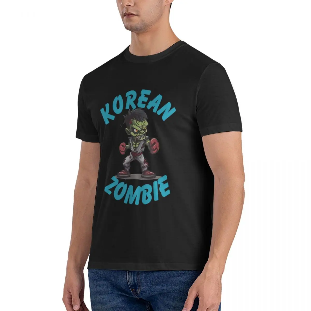 Rad kaus katun murni pria, T-Shirt lucu Zombie Korea lengan pendek leher bulat pakaian klasik