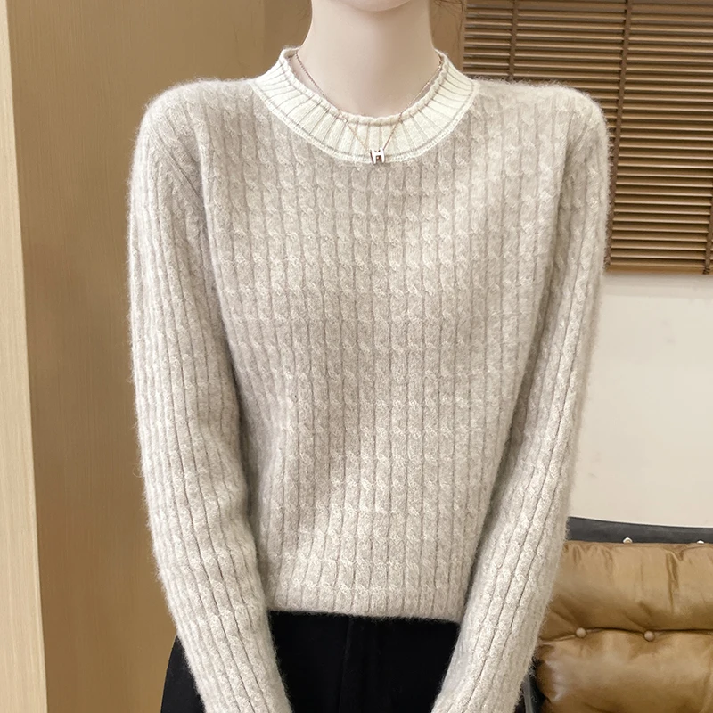 Matted Autumn/Winter new 100% Merino wool cashmere pullover Women's O-neck pullover warm bottom knit shirt top