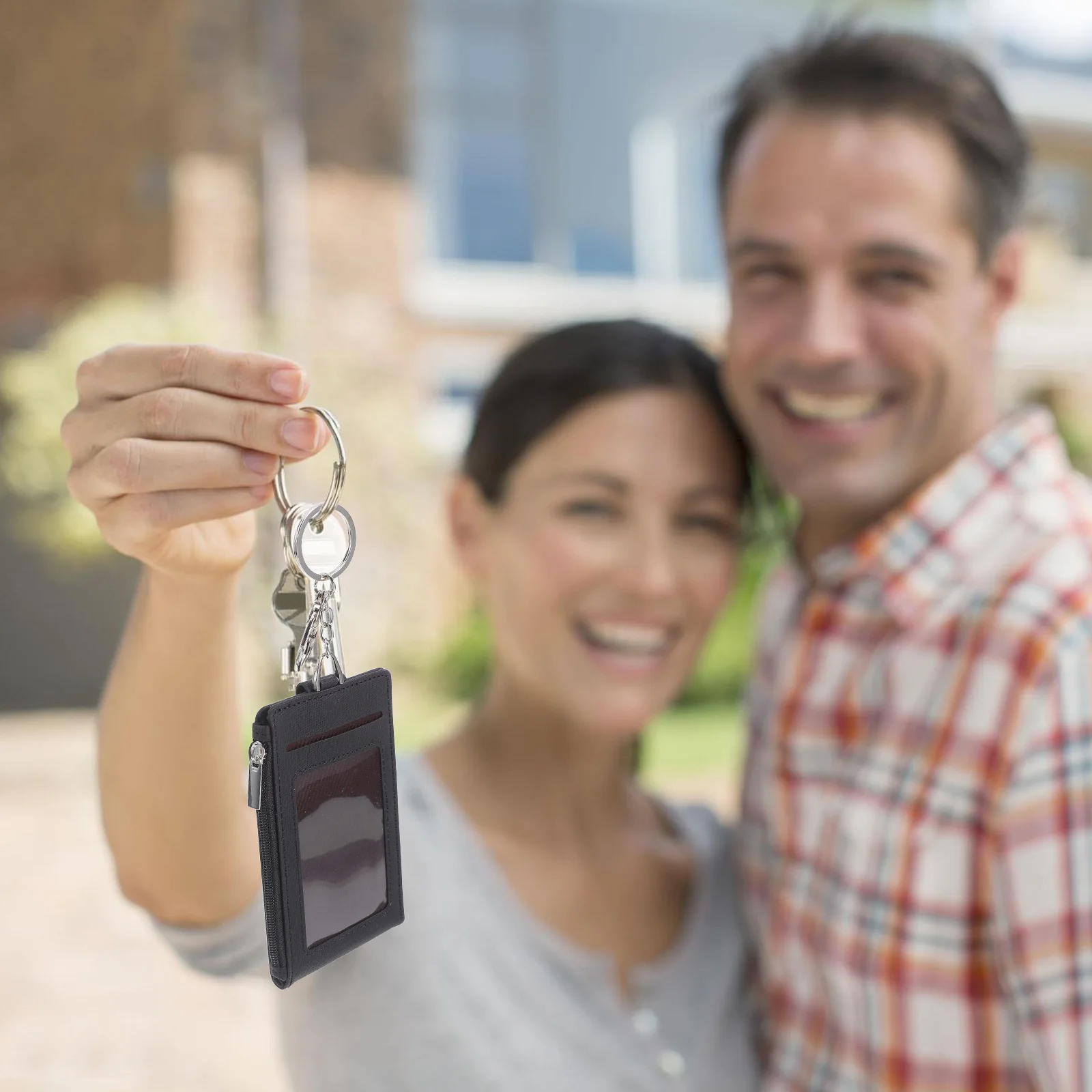 حافظة بطاقات PU متينة مع محفظة سلسلة مفاتيح بحلقة مفاتيح لبطاقات الهوية وحامل مدمج للرجال والنساء أثناء التنقل #6