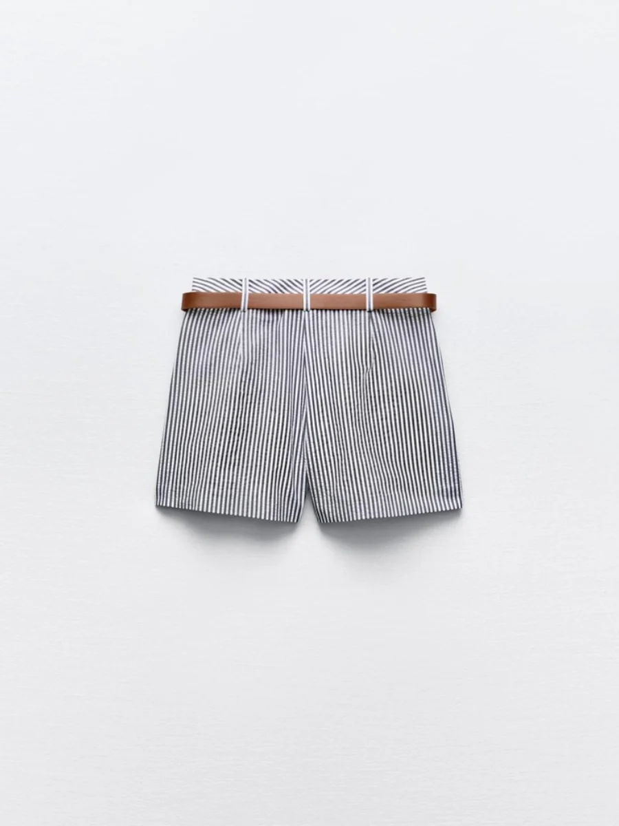 Faionable Casual Stripe ort กระโปรงกางเกงผู้หญิงมาใหม่ฤดูร้อน A-Line กระโปรงสบาย Fit ซิปรายละเอียด
