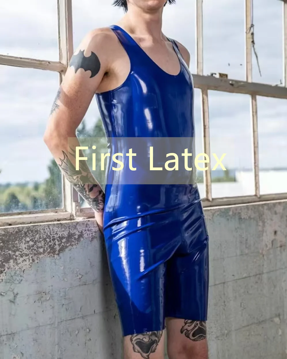 Traje de látex natural, mono de caucho para surf, mono ajustado negro para hombre, body de látex, disfraz de cosplay atlético, sin cremallera.