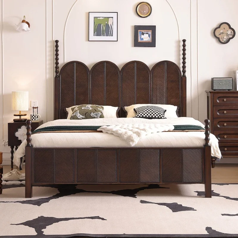 

French retro solid wood bed 1.8 meters master bedroom big bed wedding bed, premium French medium and ancient double bed