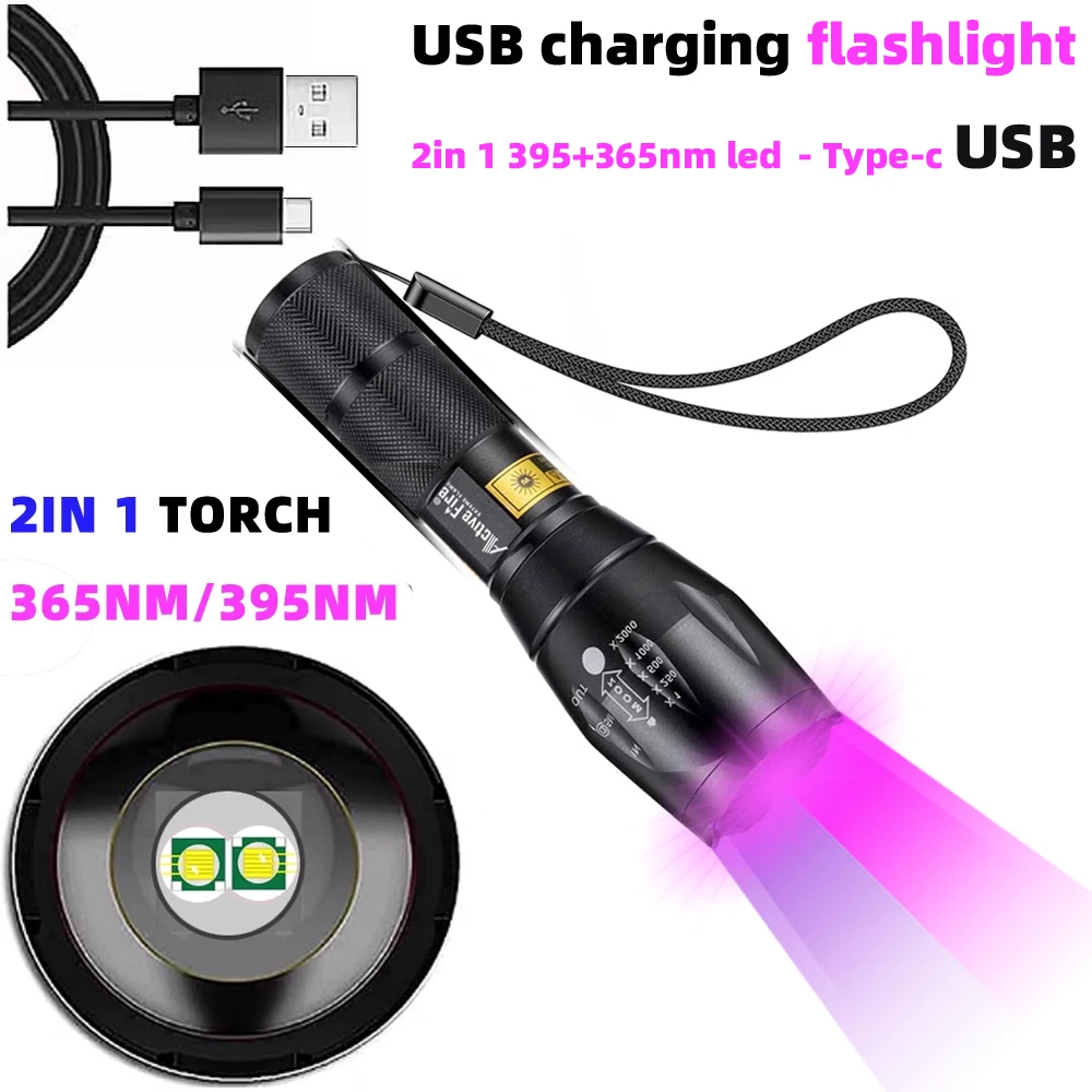 365nm & 395nm Ultraviolet Flashlight Blacklight,2 in 1 LED UV Flashlight for Resin Curing,Rocks & Minerals Hunting,Leak Detector