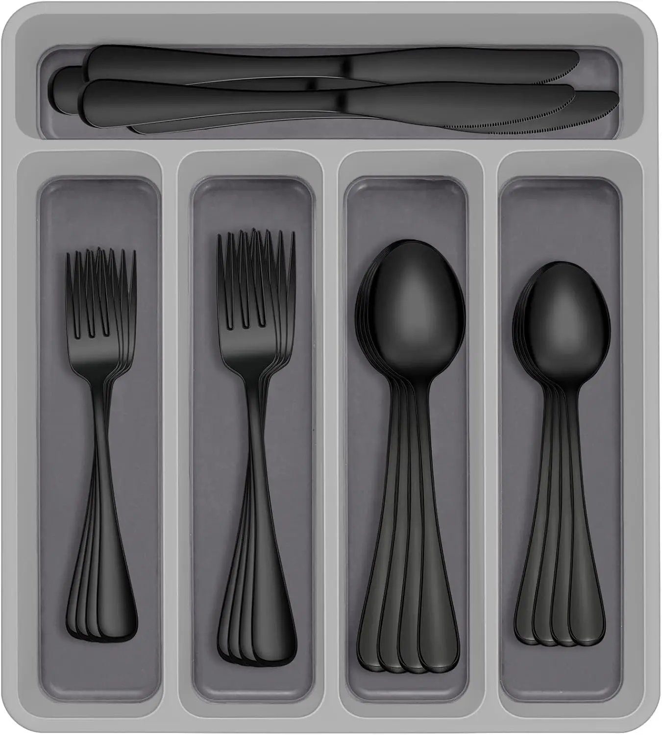

60-Piece Black Silverware Set with Organizer, Stainless Steel Flatware for 12, Cutlery Utensil Set for Home Restaurant, T