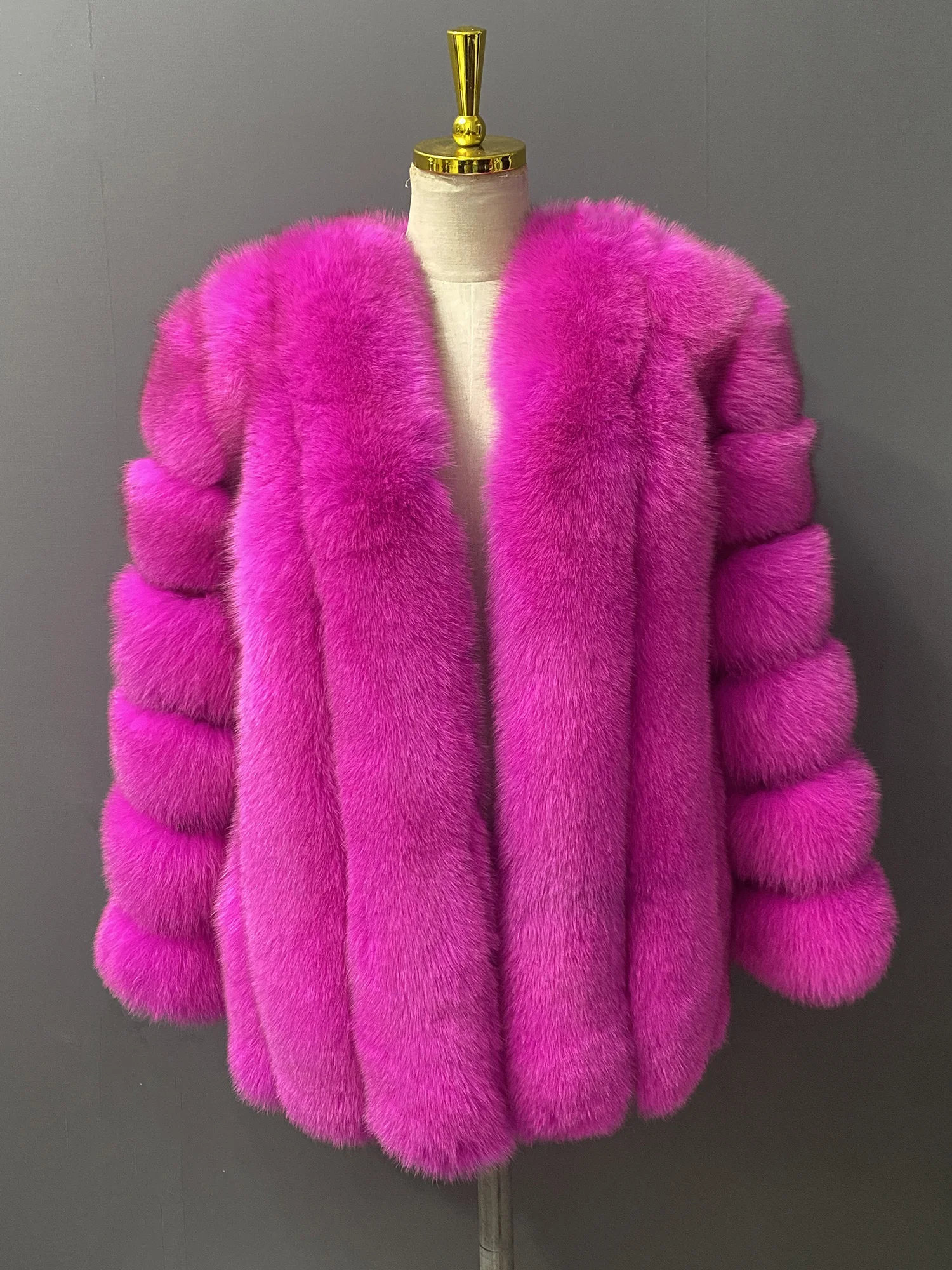 Women's polyester jacket, custom-made with faux fur