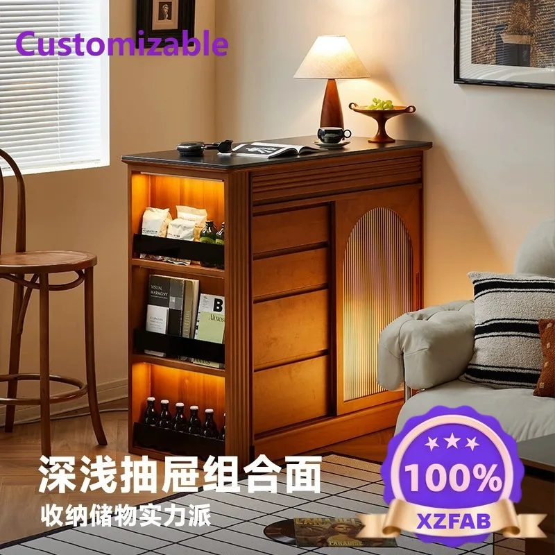 Factory Direct 2026 Nordic solid wood bar cabinet rock slab small apartment family entrance partition retro retractable table li