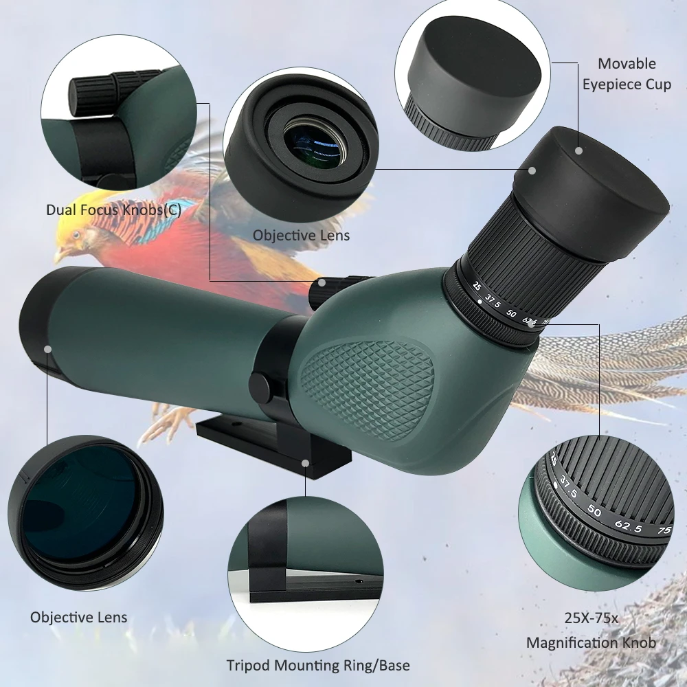 Spotting Scope 20-75X80 Bird Watching Telescope Powerful Zoom Spot Scope