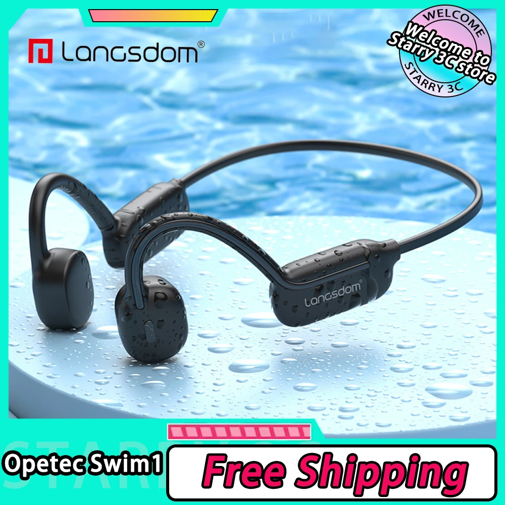 

Langsdom Opetec Swim1 Bluetooth Earphone IPX8 Waterproof Bone Conduction Swimming Headset HIFI 32G Memory Sports Earphones Gift