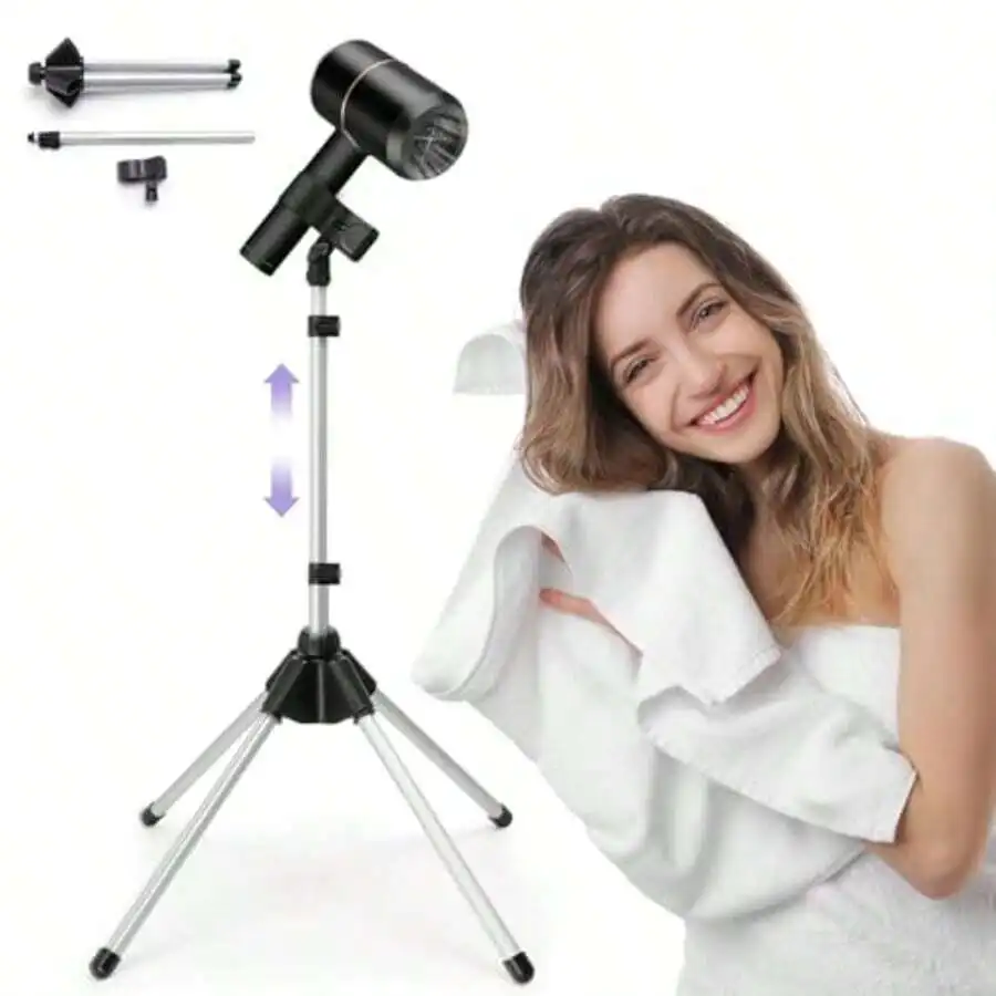 

Black Metal Adjustable Hair Dryer Stand 29-59 Inch Height 360 Degree Rotating Tripod Base