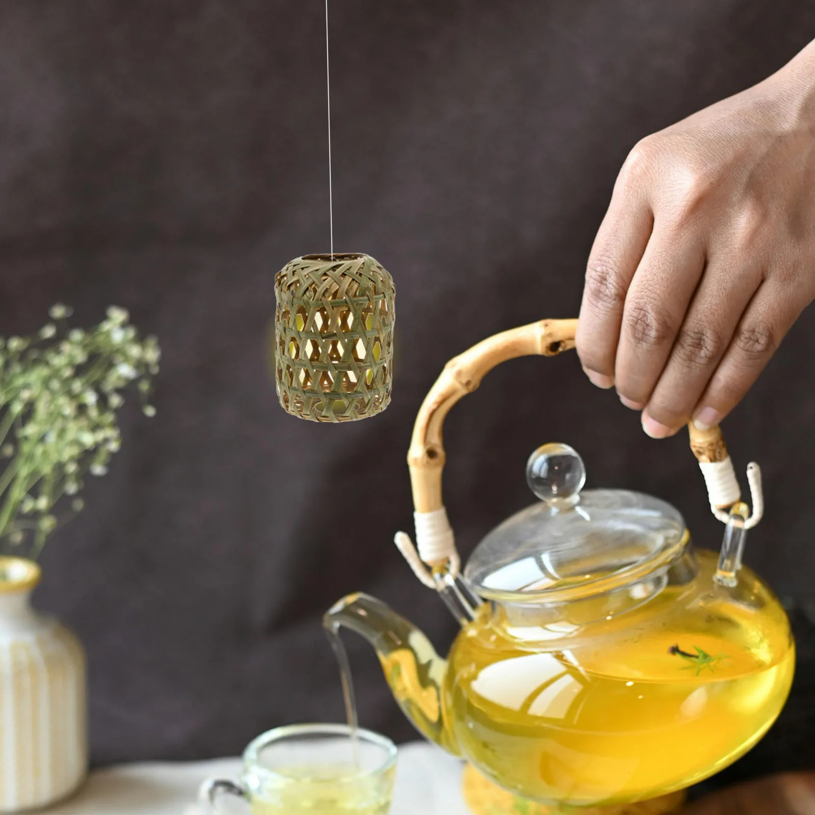 

Tea Room Pendant Lamp Shade Bamboo Woven Rustic Style Light Cover For Home Coffee Shop Decor Lighting Accessory