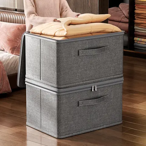 Extra Large Stackable Canvas Storage Box with Lid Multi-Purpose Organizer for Home Essentials Storage Bins for Home Organization