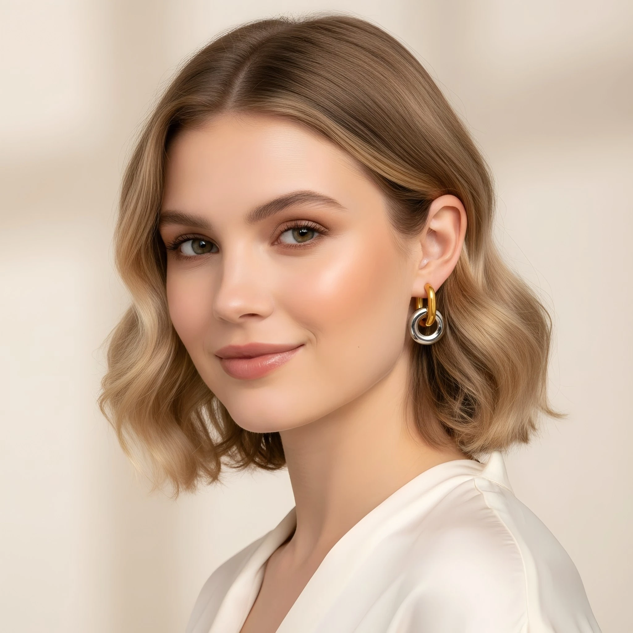 18K Goldfarben Beschichtete Glänzende Edelstahl Geometrische Doppelring-Ohrringe für Damen Wasserfester Modeschmuck – Detail 2