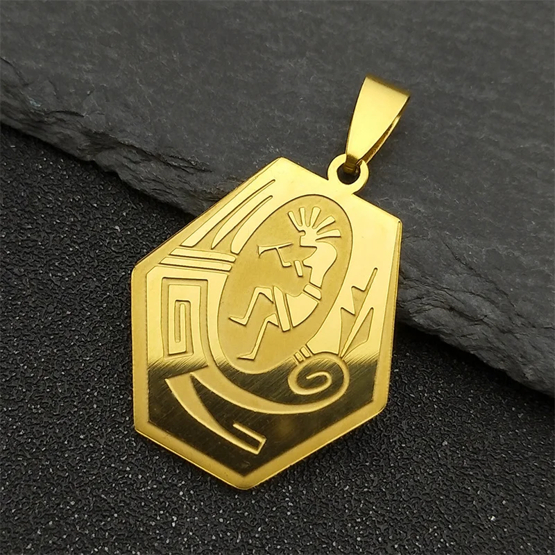 3Pcs Kokopelli Fertility God Charms For Women Men Stainless Steel Gold Color Indian Native Coarse Flute Player Pendants Jewelry