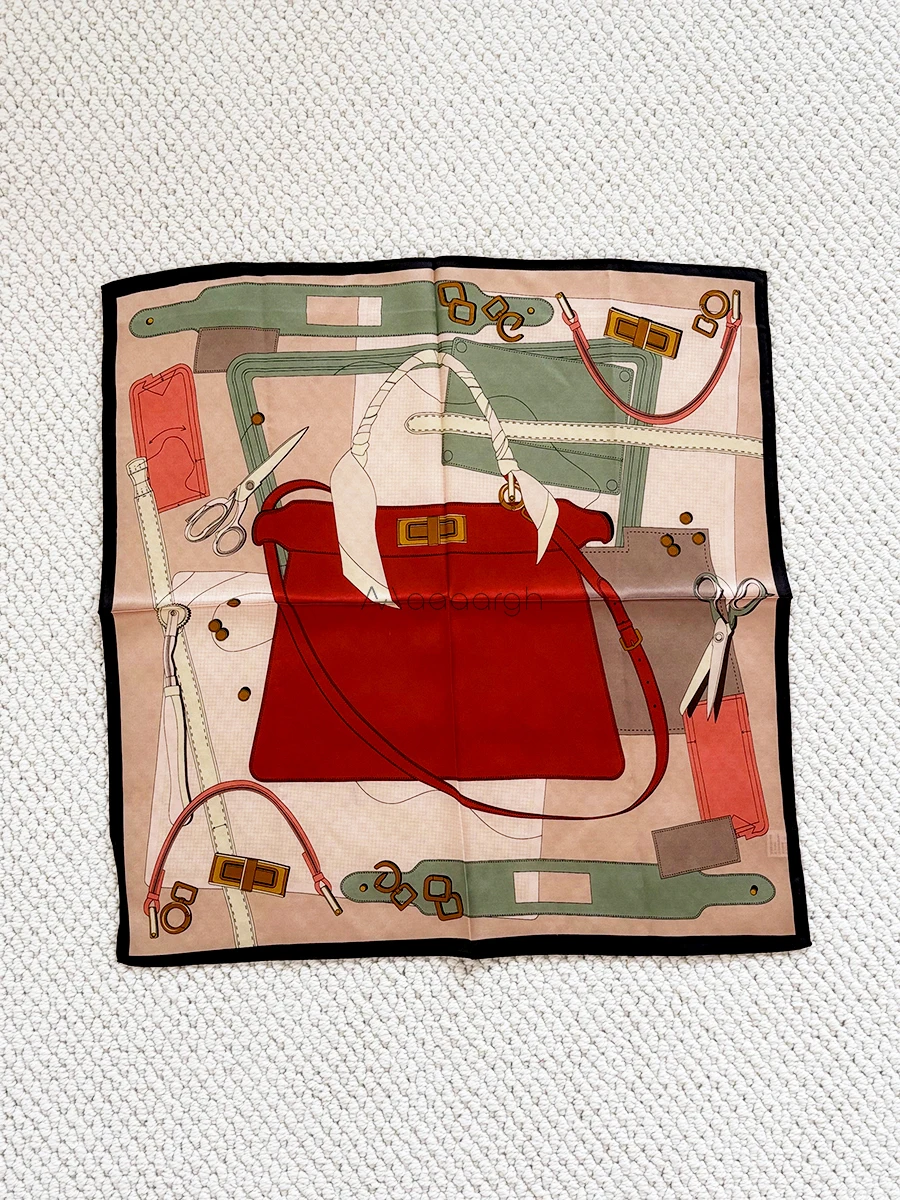 

55CMX55CM Silk Scarf Square Neck Bandanas 100% Mulberry Scarves Hair Foulard Femme 65cm*65cm Valentine's Day gift Bag Print