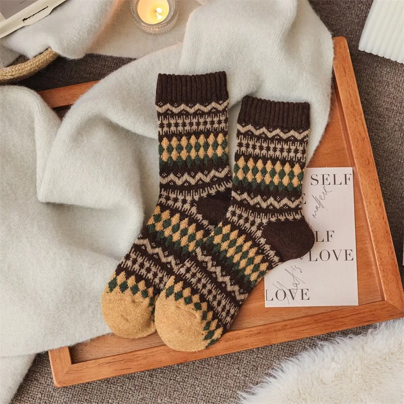 معرض جزيرة الجوارب الرجعية الصوف المرأة الخريف/الشتاء المرأة العرقية نمط الأدب الأوسط أنبوب مكدسة الجوارب طويلة الشتاء سميكة #5